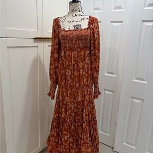 Free People Rust Floral Long Sleeve Dress